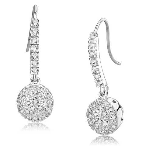 LO893 - Rhodium Brass Earrings with AAA Grade CZ  in Clear