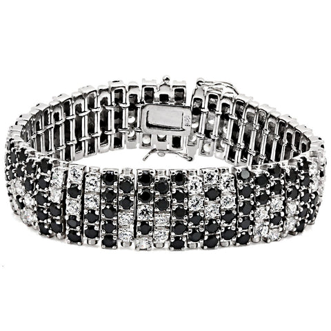 LOS476 - Rhodium 925 Sterling Silver Bracelet with AAA Grade CZ  in Black Diamond