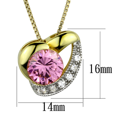 LOS868 - Gold+Rhodium 925 Sterling Silver Necklace with AAA Grade CZ  in Rose