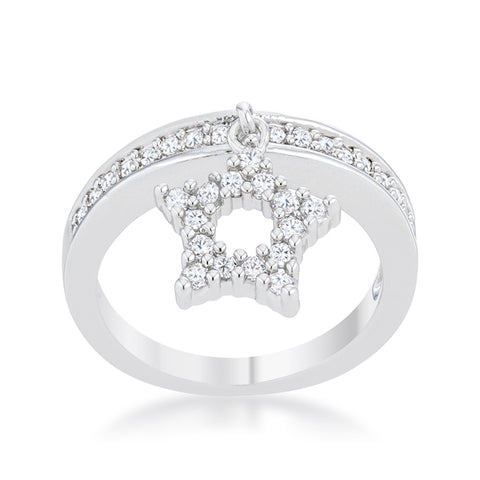 Star 0.25ct CZ Rhodium Simple Holiday Charm Band Ring