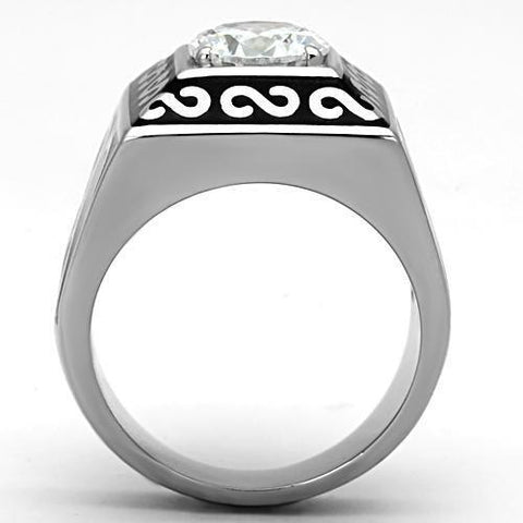 TK1050 - High polished (no plating) Stainless Steel Ring with AAA Grade CZ  in Clear