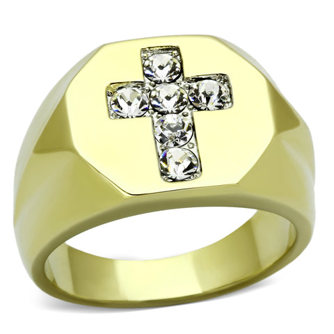 TK1062 - Two-Tone IP Gold (Ion Plating) Stainless Steel Ring with Top Grade Crystal  in Clear