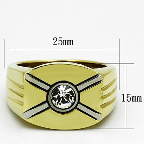 TK1064 - Two-Tone IP Gold (Ion Plating) Stainless Steel Ring with Top Grade Crystal  in Clear