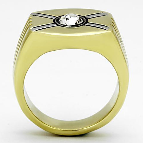 TK1064 - Two-Tone IP Gold (Ion Plating) Stainless Steel Ring with Top Grade Crystal  in Clear