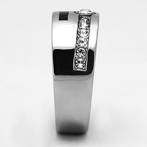 TK1067 - High polished (no plating) Stainless Steel Ring with Top Grade Crystal  in Clear