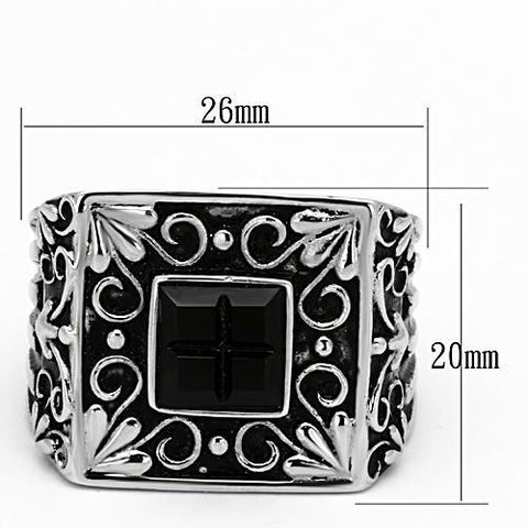 TK1074 - High polished (no plating) Stainless Steel Ring with Synthetic Synthetic Glass in Jet