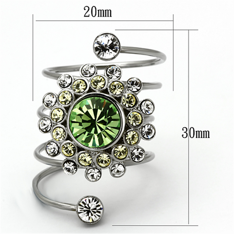 TK1148 - High polished (no plating) Stainless Steel Ring with Top Grade Crystal  in Peridot