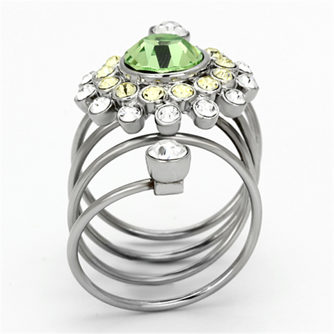 TK1148 - High polished (no plating) Stainless Steel Ring with Top Grade Crystal  in Peridot