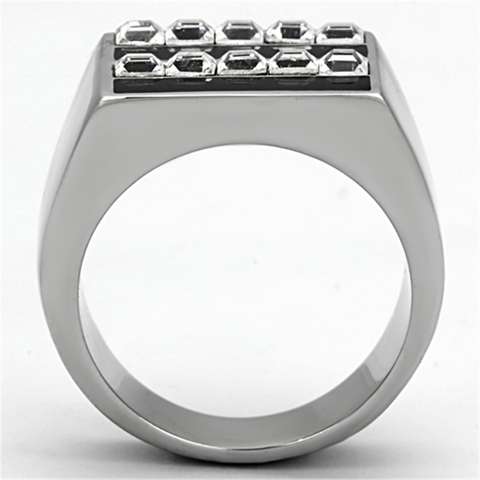 TK1177 - High polished (no plating) Stainless Steel Ring with Top Grade Crystal  in Clear