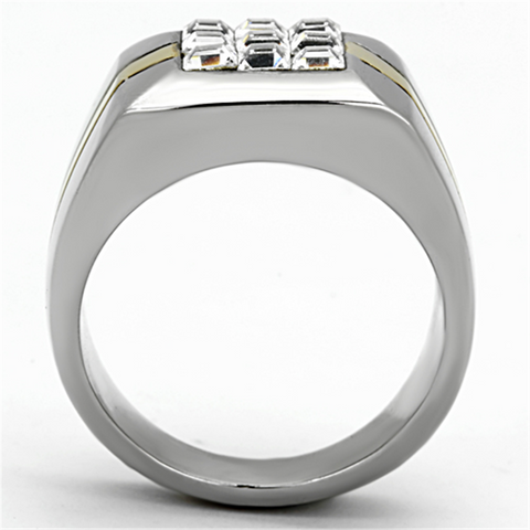 TK1178 - Two-Tone IP Gold (Ion Plating) Stainless Steel Ring with Top Grade Crystal  in Clear