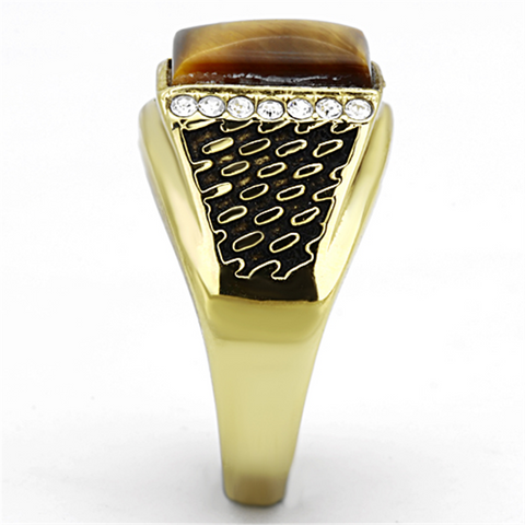 TK1187 - IP Gold(Ion Plating) Stainless Steel Ring with Synthetic Tiger Eye in Topaz