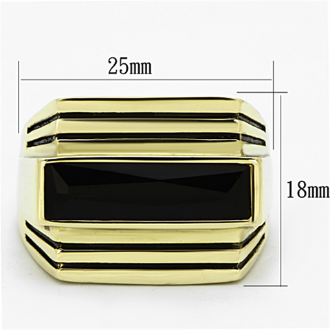 TK1188 - IP Gold(Ion Plating) Stainless Steel Ring with Synthetic Synthetic Glass in Jet