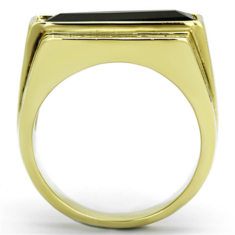 TK1188 - IP Gold(Ion Plating) Stainless Steel Ring with Synthetic Synthetic Glass in Jet