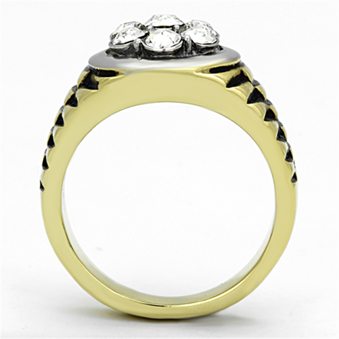 TK1191 - Two-Tone IP Gold (Ion Plating) Stainless Steel Ring with Top Grade Crystal  in Clear