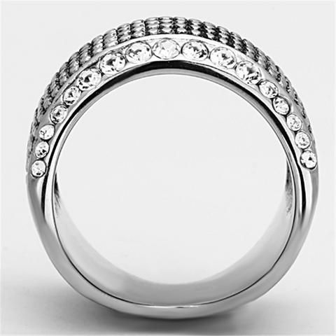 TK1198 - High polished (no plating) Stainless Steel Ring with Top Grade Crystal  in Clear