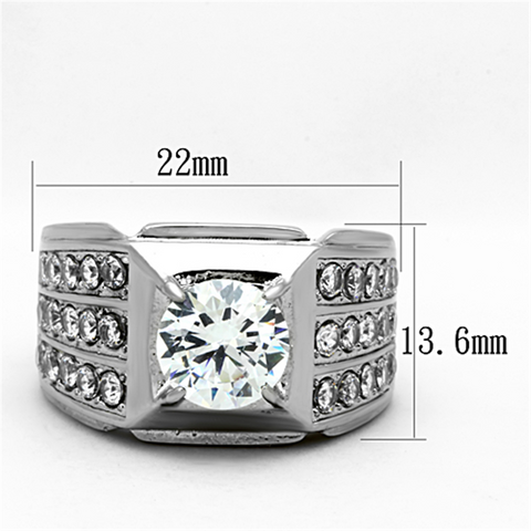 TK1233 - High polished (no plating) Stainless Steel Ring with AAA Grade CZ  in Clear