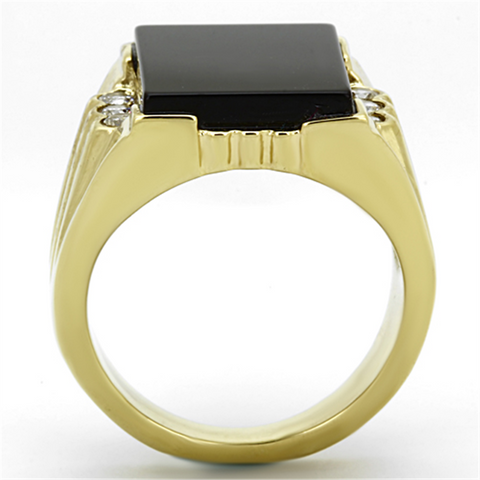 TK1236 - IP Gold(Ion Plating) Stainless Steel Ring with Synthetic Onyx in Jet