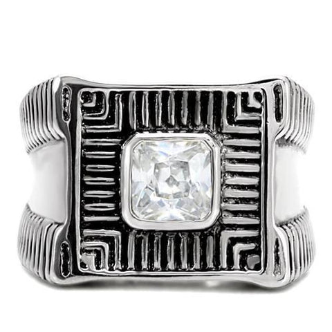 TK123 - High polished (no plating) Stainless Steel Ring with AAA Grade CZ  in Clear