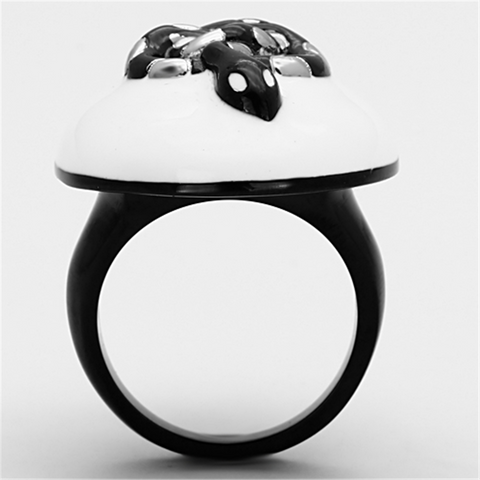 TK1295 - Two-Tone IP Black Stainless Steel Ring with Epoxy  in White