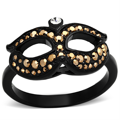 TK1299 - IP Black(Ion Plating) Stainless Steel Ring with Top Grade Crystal  in Metallic Light Gold