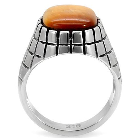 TK129 - High polished (no plating) Stainless Steel Ring with Synthetic Tiger Eye in Topaz