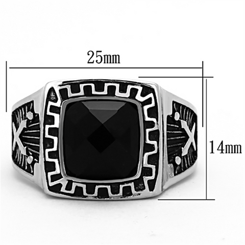 TK1356 - High polished (no plating) Stainless Steel Ring with Synthetic Synthetic Glass in Jet