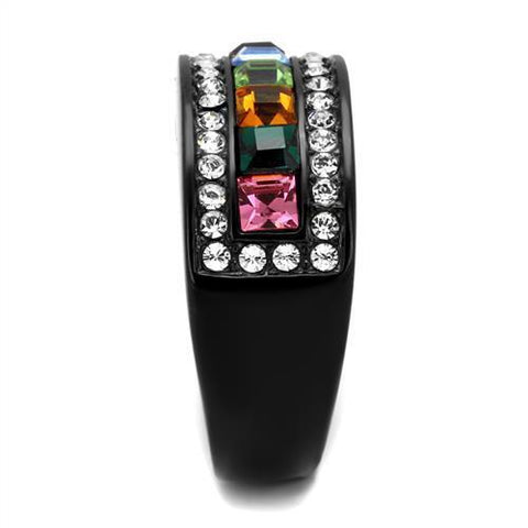 TK1402J - IP Black(Ion Plating) Stainless Steel Ring with Top Grade Crystal  in Multi Color