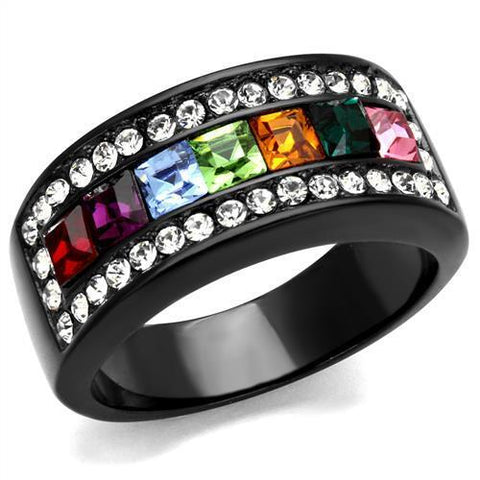 TK1402J - IP Black(Ion Plating) Stainless Steel Ring with Top Grade Crystal  in Multi Color