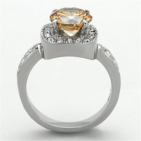 TK1495 - High polished (no plating) Stainless Steel Ring with AAA Grade CZ  in Champagne