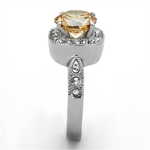 TK1495 - High polished (no plating) Stainless Steel Ring with AAA Grade CZ  in Champagne