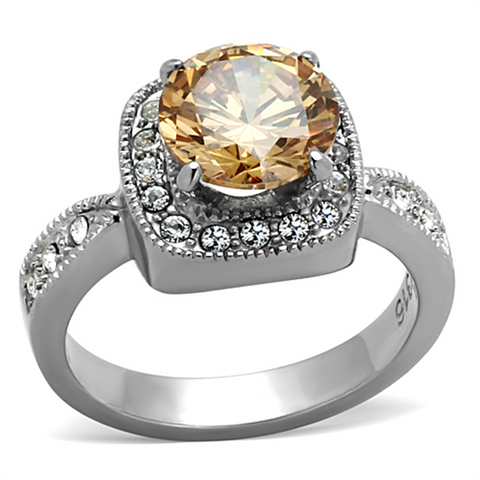 TK1495 - High polished (no plating) Stainless Steel Ring with AAA Grade CZ  in Champagne