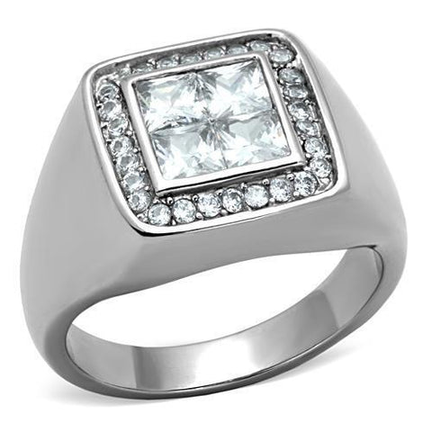 TK1608 - High polished (no plating) Stainless Steel Ring with AAA Grade CZ  in Clear