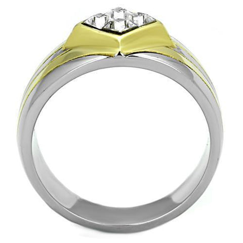 TK1610 - Two-Tone IP Gold (Ion Plating) Stainless Steel Ring with Top Grade Crystal  in Clear