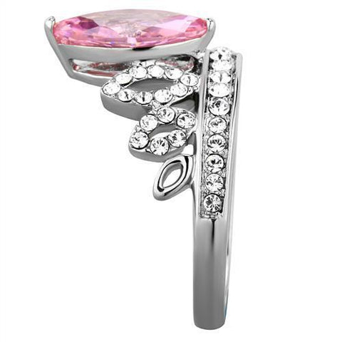 TK1771 - High polished (no plating) Stainless Steel Ring with AAA Grade CZ  in Rose