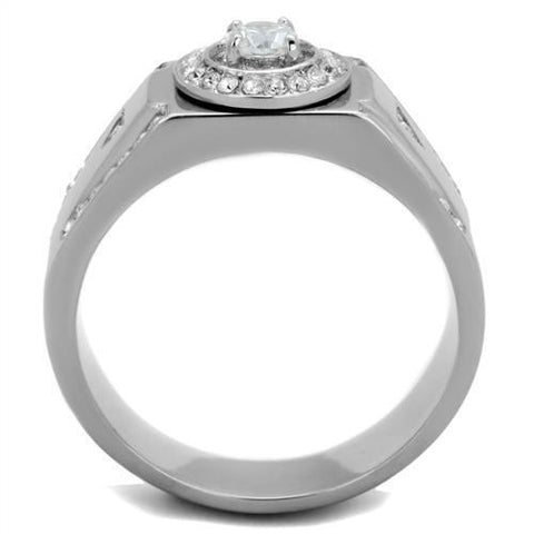 TK1819 - High polished (no plating) Stainless Steel Ring with AAA Grade CZ  in Clear