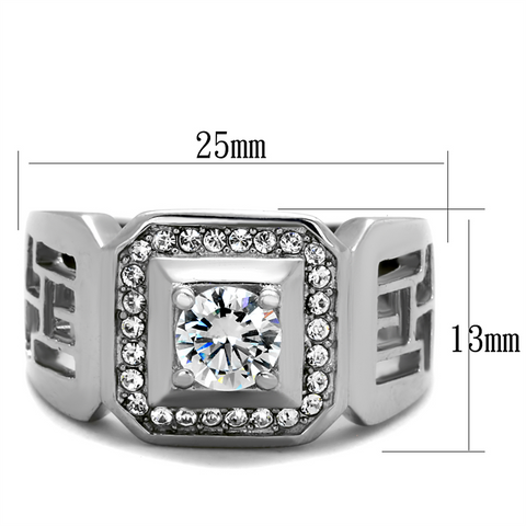 TK2046 - High polished (no plating) Stainless Steel Ring with AAA Grade CZ  in Clear