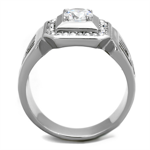 TK2046 - High polished (no plating) Stainless Steel Ring with AAA Grade CZ  in Clear