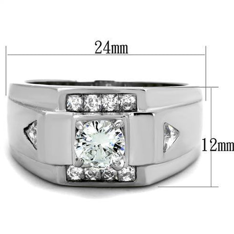 TK2052 - High polished (no plating) Stainless Steel Ring with AAA Grade CZ  in Clear