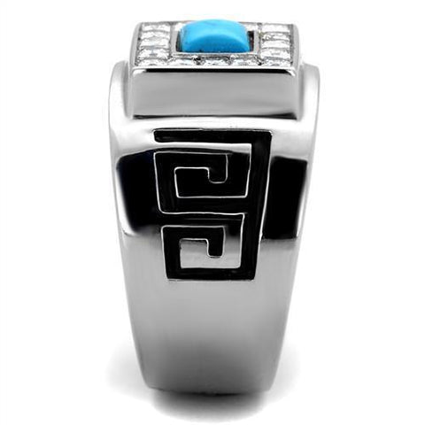 TK2053 - High polished (no plating) Stainless Steel Ring with Synthetic Turquoise in Sea Blue