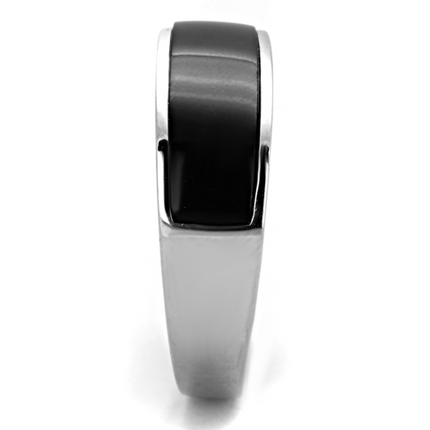 TK2062J - High polished (no plating) Stainless Steel Ring with Synthetic Onyx in Jet