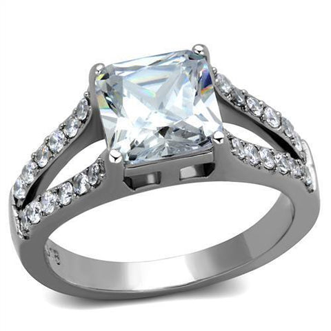 TK2112 - High polished (no plating) Stainless Steel Ring with AAA Grade CZ  in Clear