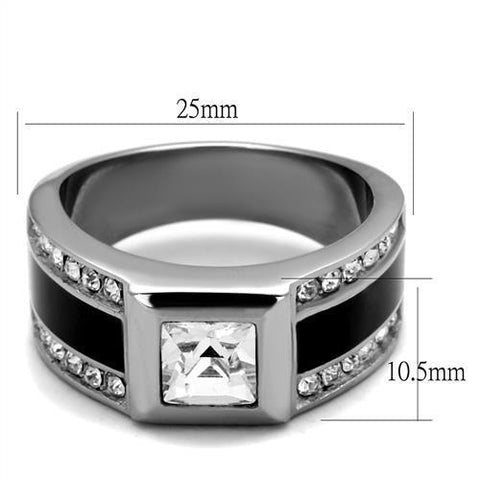 TK2308 - High polished (no plating) Stainless Steel Ring with Top Grade Crystal  in Clear