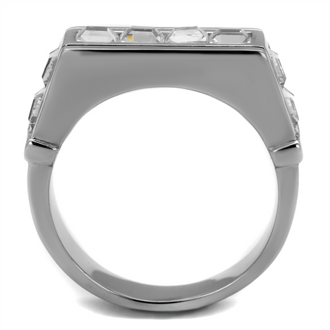 TK2376 - High polished (no plating) Stainless Steel Ring with Top Grade Crystal  in Clear