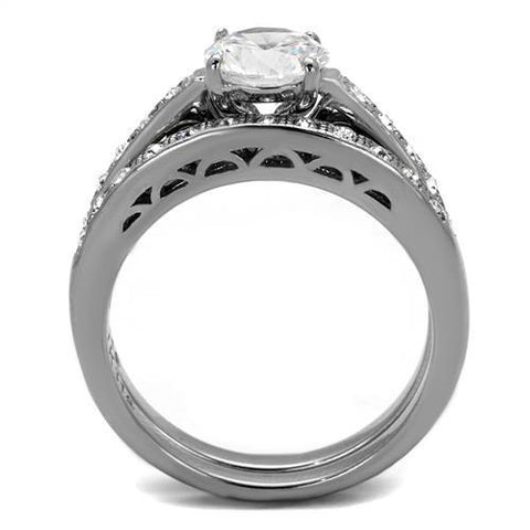 TK2477 - High polished (no plating) Stainless Steel Ring with AAA Grade CZ  in Clear