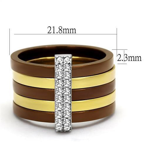 TK2601 - Three Tone IP?IP Gold & IP Light coffee & High Polished) Stainless Steel Ring with Top Grade Crystal  in Clear