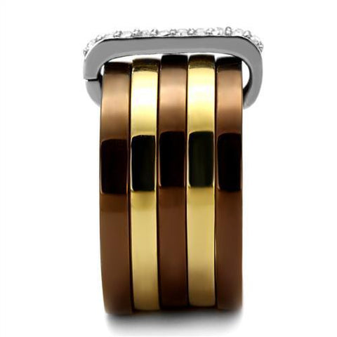 TK2601 - Three Tone IP?IP Gold & IP Light coffee & High Polished) Stainless Steel Ring with Top Grade Crystal  in Clear