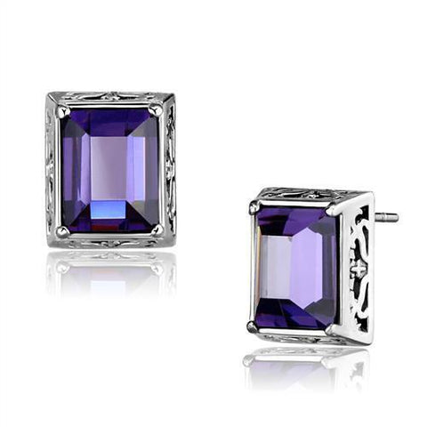 TK2636 - High polished (no plating) Stainless Steel Earrings with AAA Grade CZ  in Amethyst