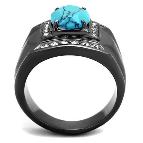 TK2662 - IP Light Black  (IP Gun) Stainless Steel Ring with Synthetic Turquoise in Sea Blue