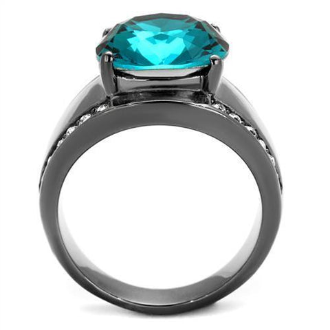 TK2678 - IP Light Black  (IP Gun) Stainless Steel Ring with Top Grade Crystal  in Blue Zircon