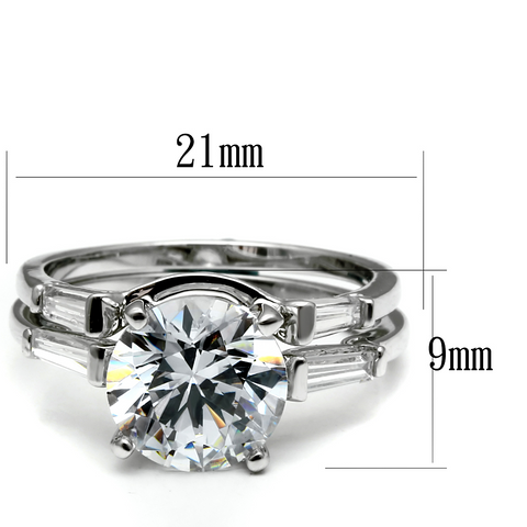 TK2878 - High polished (no plating) Stainless Steel Ring with AAA Grade CZ  in Clear